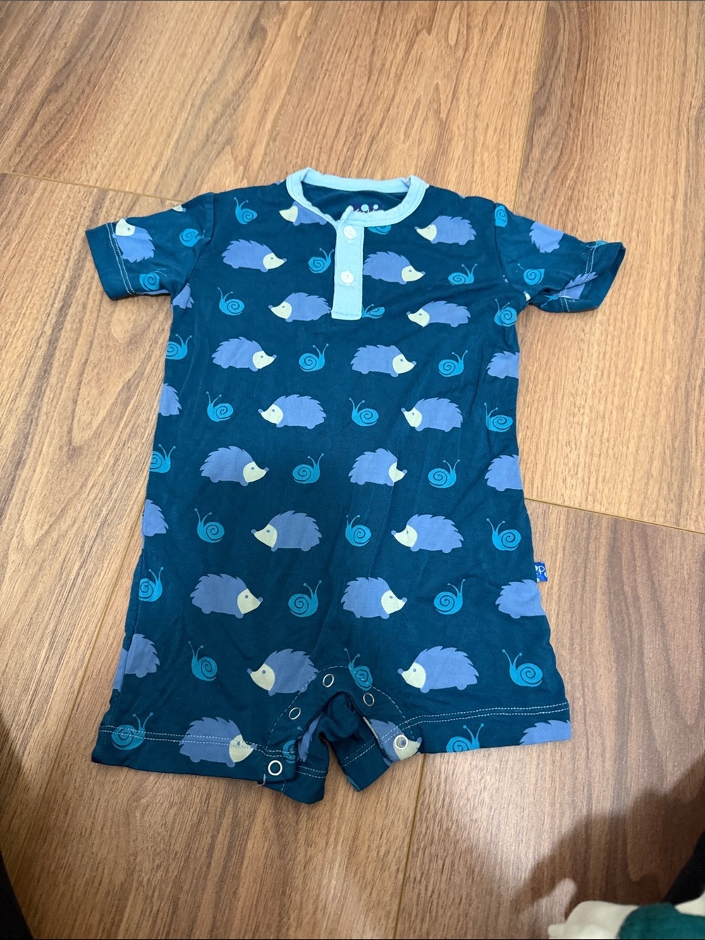 Kickee Pants Teal Hedgehog & Snail Print One-Piece